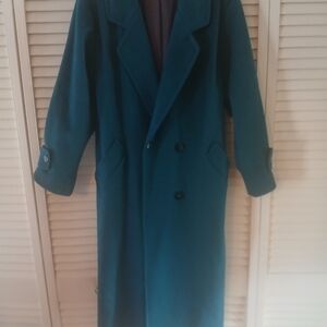 Ladies Forstmann Teal Doublebreasted 100 % Wool Dress Coat - Size L